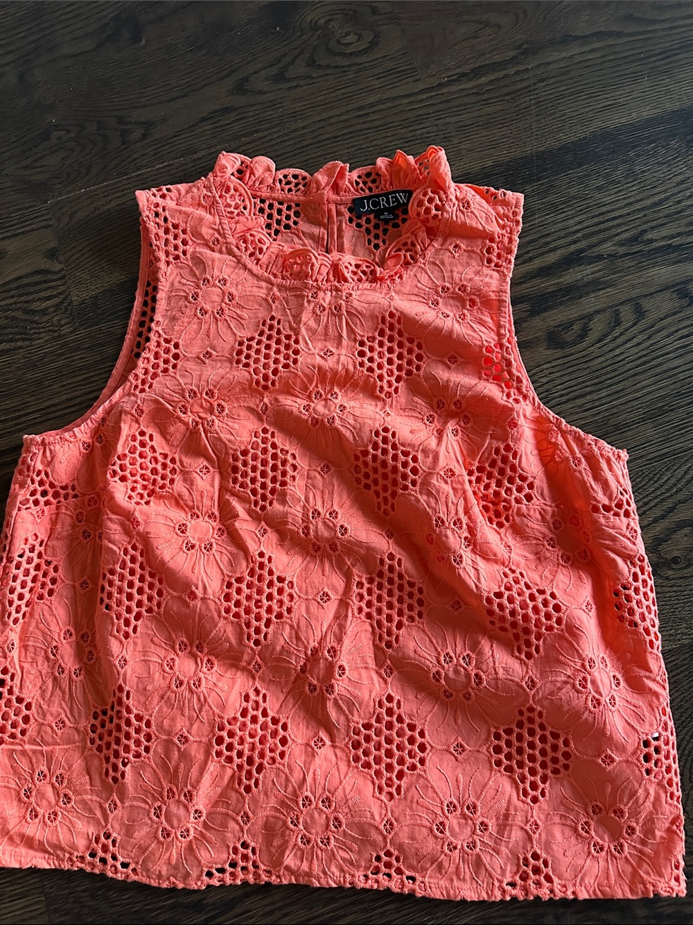 J. Crew Coral Eyelet Lace Sleeveless Top